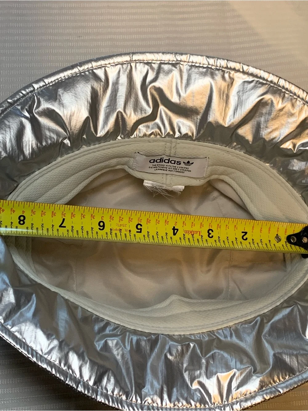 adidas Puffy Satin Bucket Hat in a metallic "Tin Foil" silver finish. EUC - Picture 8 of 8